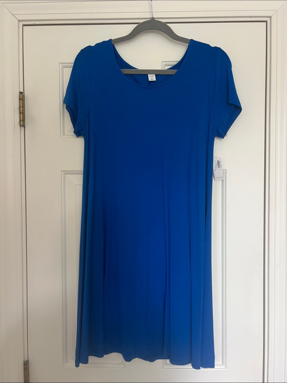 Blue Short Sleeve Scoop Neck Dress